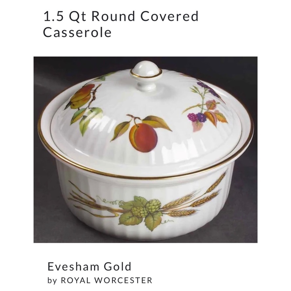 NWOB Royal Worcester Evesham 1.5 Qt Round Covered Casserole Oven To Table Ware